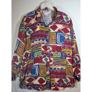 Vintage Jessie 90s Abstract Geometric Rayon Button Up Shirt Mens Medium Canada